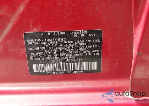 2021 Subaru Crosstrek Limited from USA, damaged, VIN JF2GTHMC3M8396314